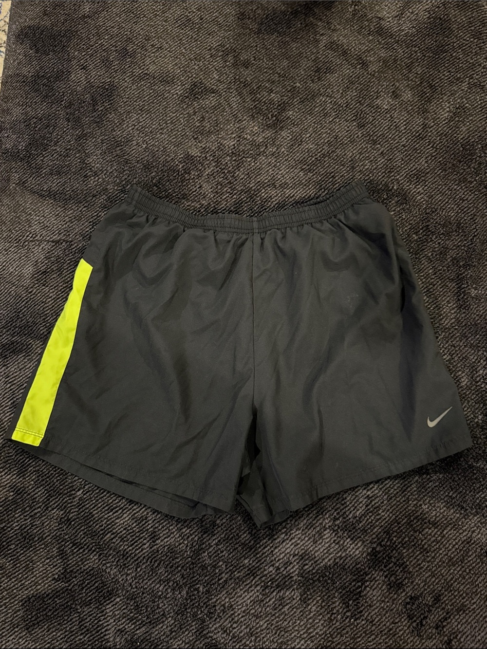 Nike Black Running Shorts with Neon Yellow Side Panel, size M